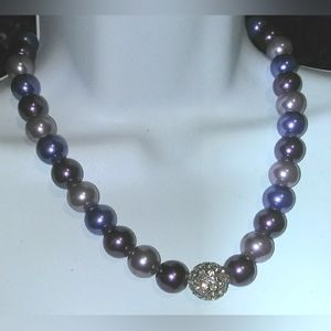 Vintage Women's Multicolor Glass Pearls Diamante Rhinestone Ball Beaded Necklace